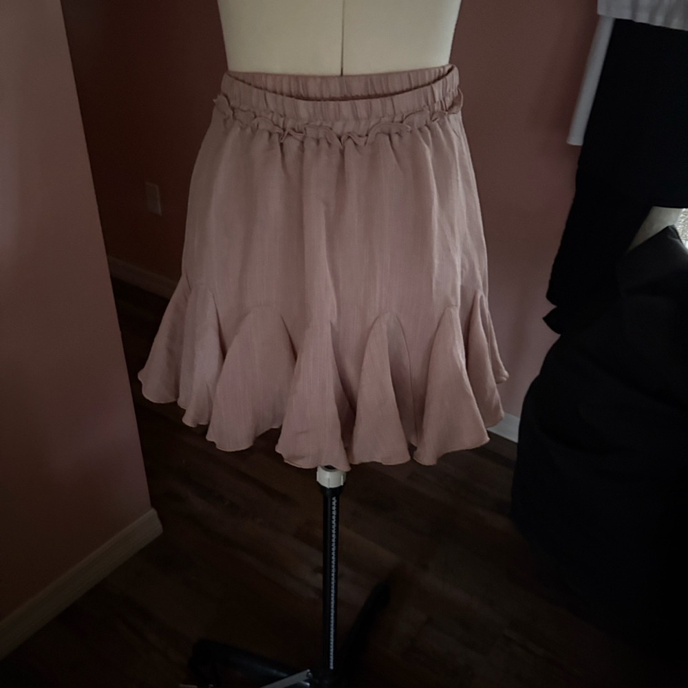 Blush Pink Ruffle Hem Skater Skirt